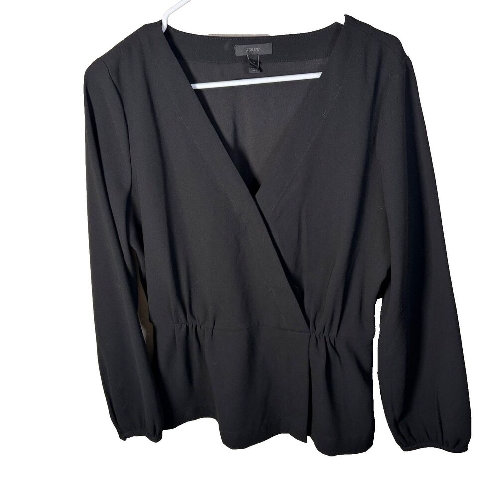 J. Crew Blouse Women's 10 Black V-Neck Wrap 3/4 Sleeve Career Shirt Top